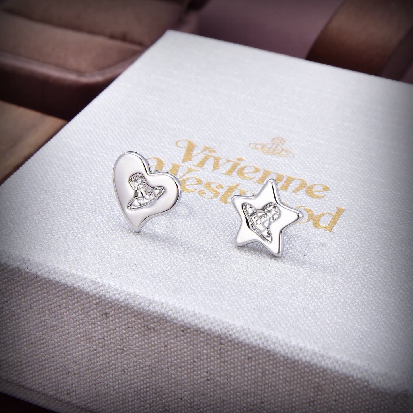 Vivienne Westwood Priscilla Asymmetric Design Logo Flower Earrings